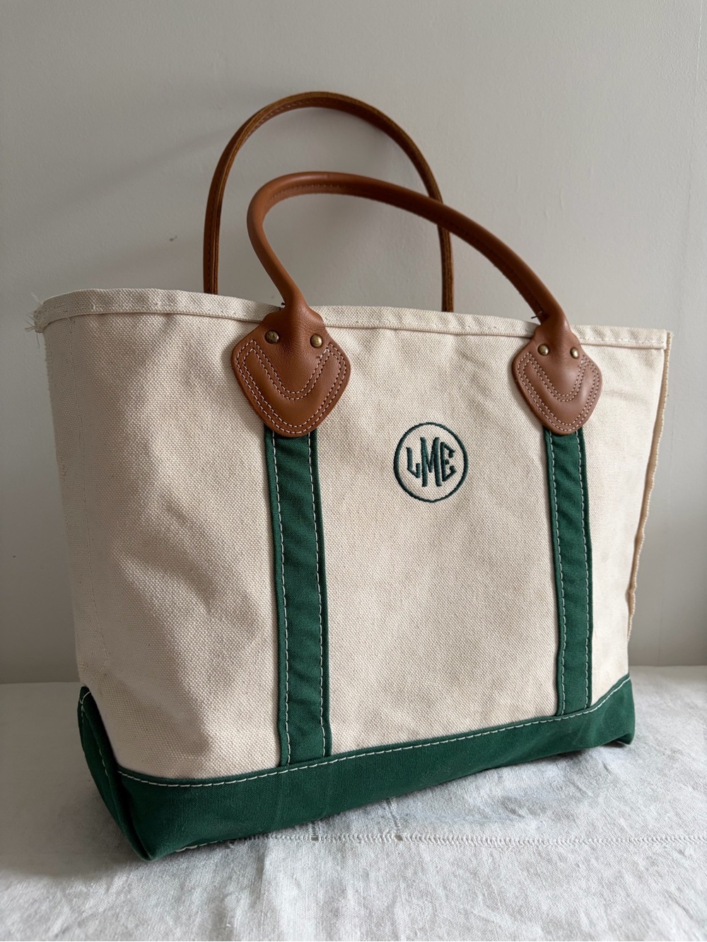 Vintage L.L. Bean Boat and Tote with Leather Handles Preppy